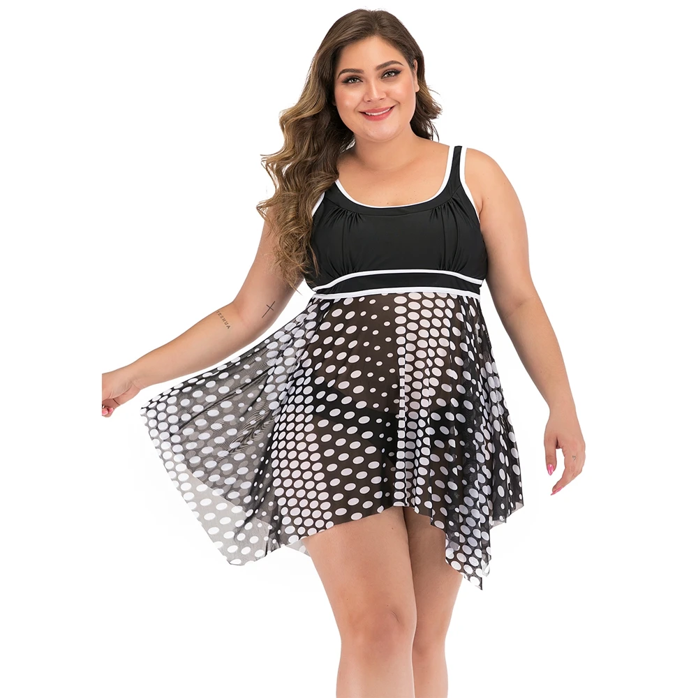 

2020 Swimsuit Plus Size Women Tankini Set Swimming Skirt Dots Vintage Ladies Swimwear Female 2 Piece Push Up Monokini Dress 3XL