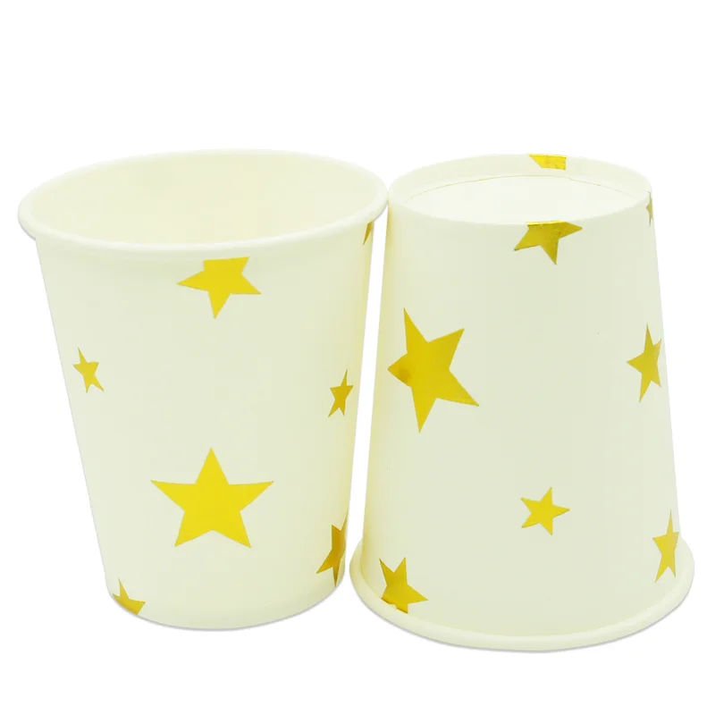 10 шт./лот, серебристые полосатые тематические бумажные стаканчики, одноразовая посуда, украшения для свадьбы дня рождения, детский душ для девочек и мальчиков - Цвет: Gold star