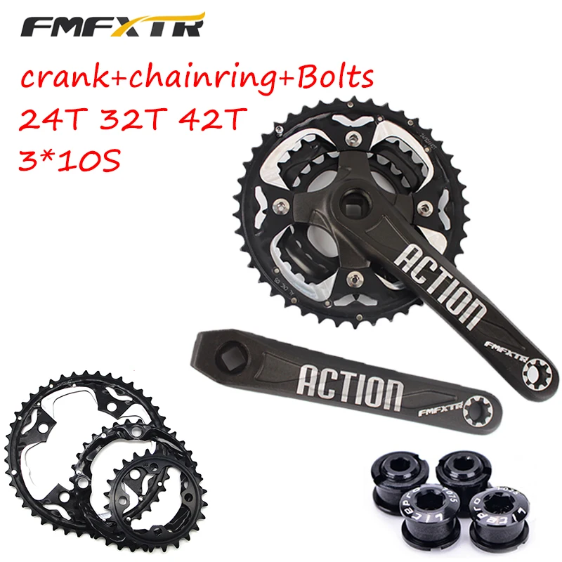 

170mm Crank 104BCD 24T 32T 42T Chainring MTB Bike Crankset 4PC 8.5mm Bolts Steel Mountain Bikes Road Bicycle Parts Accessories