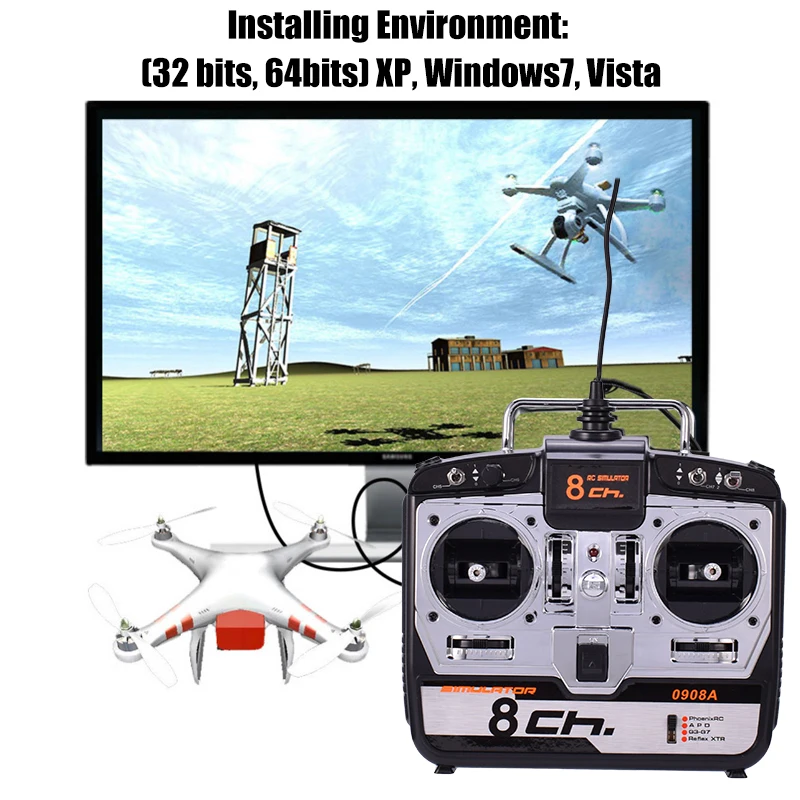 JTL-0904A 6CH/8CH RC симулятор полета поддержка Real RF7 G7 Phoenix 5,0 XTR пульт дистанционного управления Вертолет с фиксированным крылом Дрон(MODE2