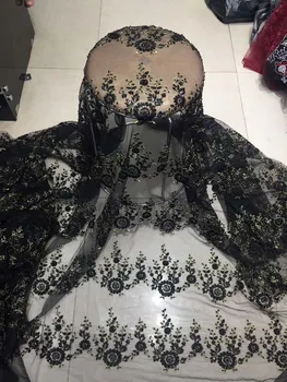 

Fashion African Tulle Net Lace Fabric High Quality Black Lace Nigerian Guipure Lace Fabric 2020 High Quality With Stones 5yards