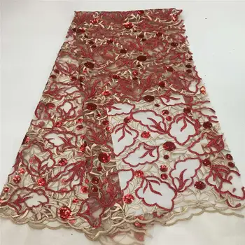 

Special Red Sequin Lace Fabric For Wedding Dress High Quality African Tulle Lace Fabric Mesh Fabric With Sequins PL1135