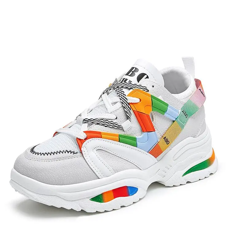 white colorful Модные кроссовки на платформе; женская Вулканизированная обувь; коллекция года; tenis feminino; обувь для отдыха из сетчатого материала в стиле Харадзюку; удобная спортивная обувь для папы - Цвет: white colorful