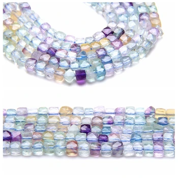 

Natural high quality faceted loose transparent purple green blue fluorite square stone beads 3.5-4.5mm for jewelry making diy