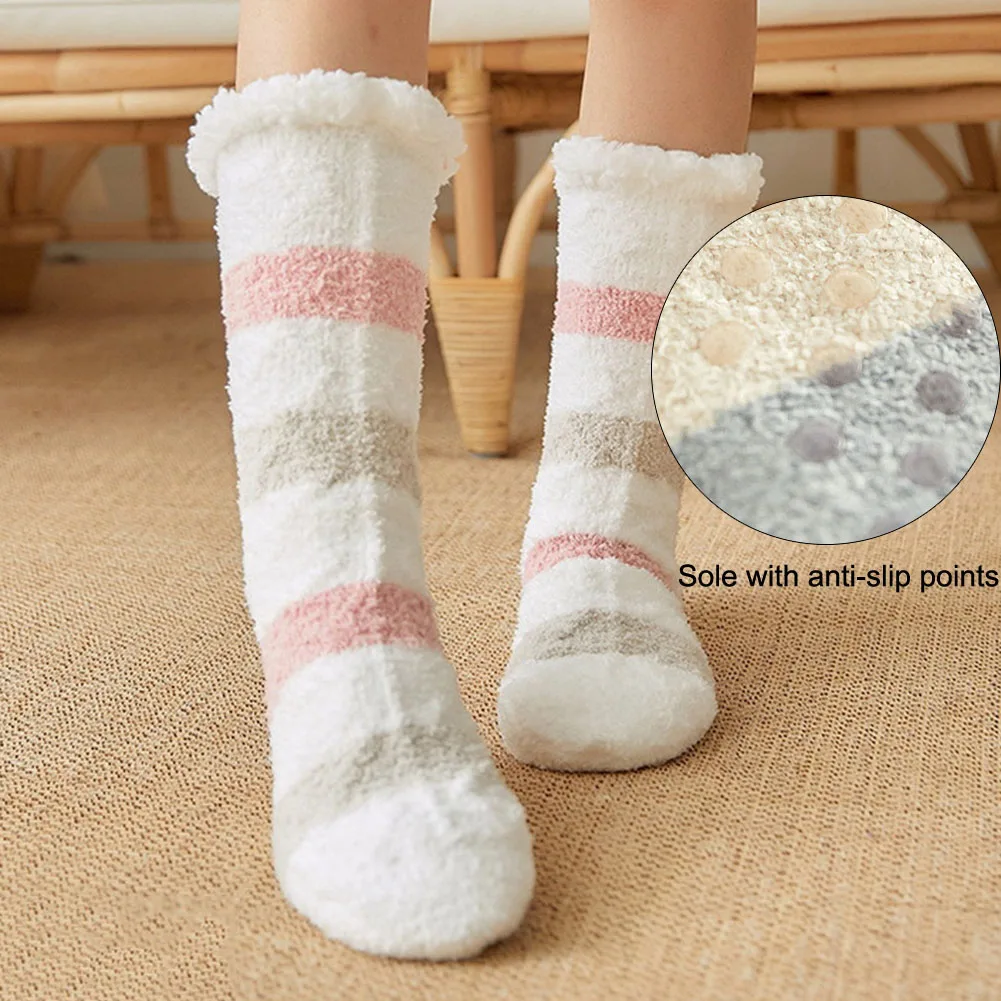 Home Women Girls Soft Bed Floor Socks Fluffy Warm Christmas Sock Velvet Hosiery