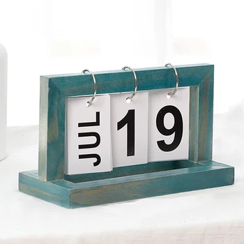 

Home DIY Vintage Office Decorative Flip Rustic Wooden Cafe Calendar Ornaments Desktop