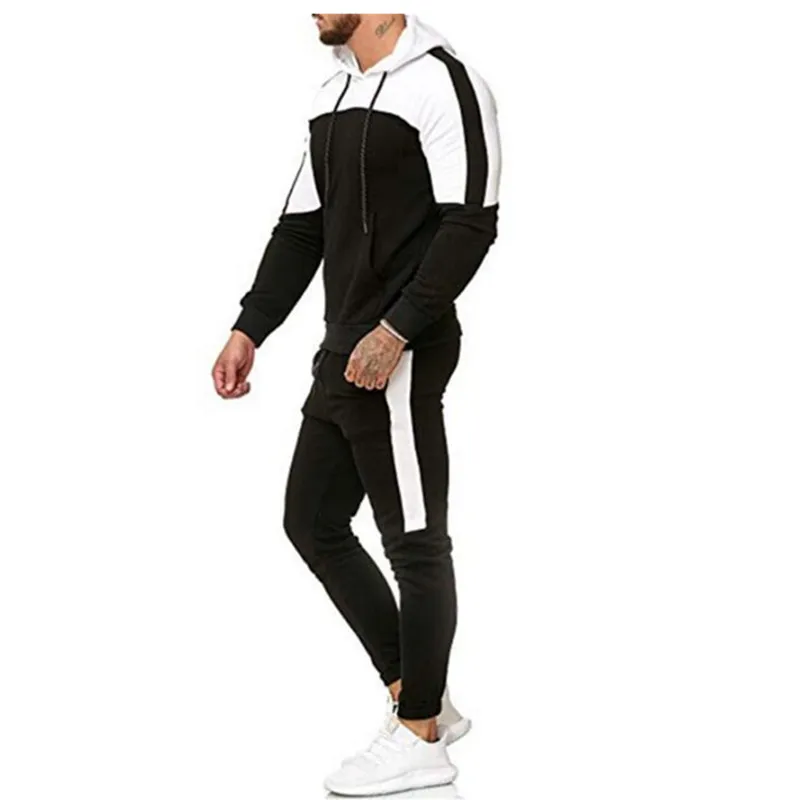 Men's Autumn Hoodie Gym Exercise Patchwork Suit Joggers Outdoor Running Suit Sport Casual Hoodie Tracksuit Men