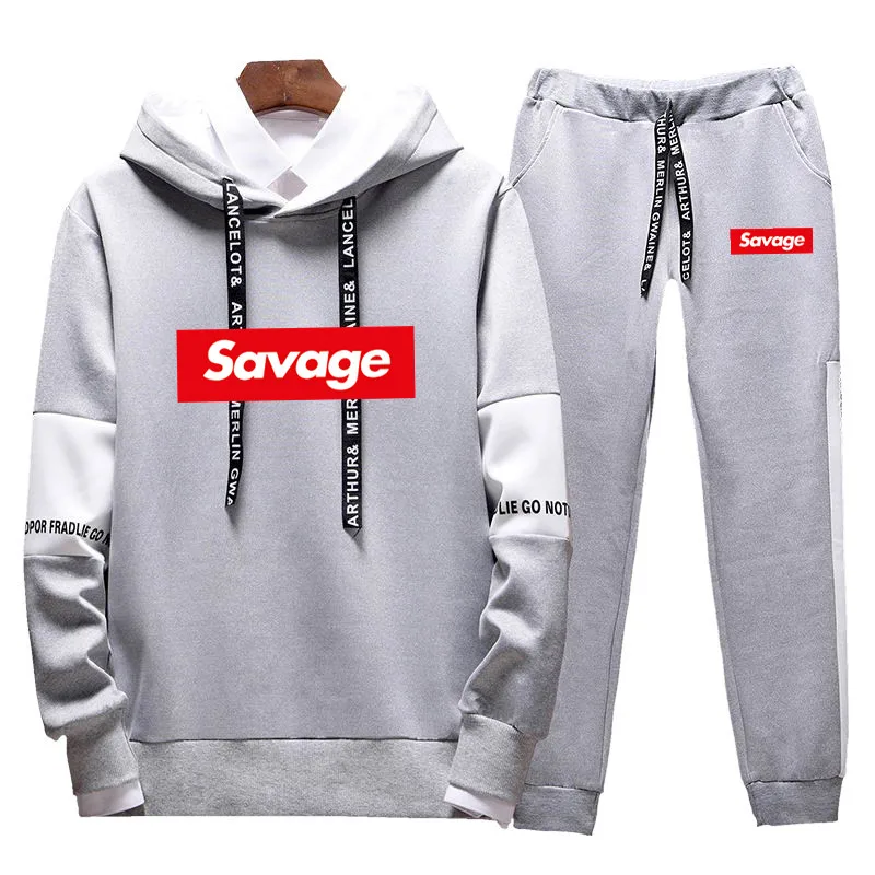 Брендовая одежда Savage, мужские повседневные толстовки, пуловер, мужской спортивный костюм, толстовки из двух частей+ штаны, спортивные рубашки, осенне-зимний комплект