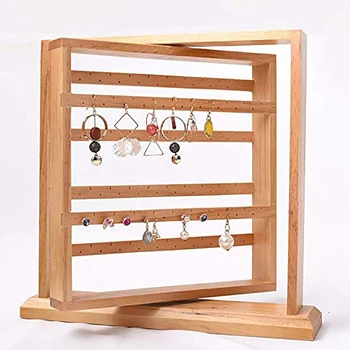 

Earrings & Jewelry Organizer Stand Holder Display Rotating Natural Wood for Hanging Earrings Necklaces, Bracelets