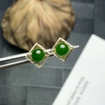

[MEIBAPJ]NATURAL JASPER GEMSTONE SIMPLE STUD EARRINGS REAL 18K GOLD GREEN STONE EARRINGS FINE CHARM JEWELRY FOR WOMEN