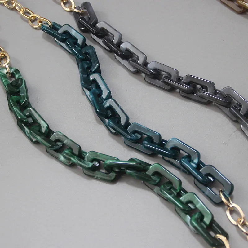New Fashion Woman Handbag Accessory Chain Detachable Replacement Leopard Amber Green Color Strap Women DIY Clutch Resin Chain