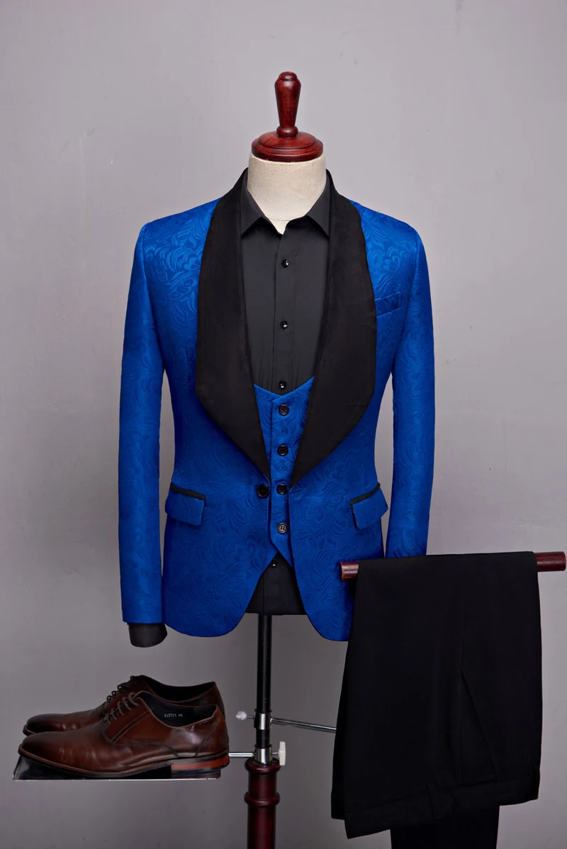 Blue SHENRUN Мужская мода большой платок нагрудные 3 шт. комплект розовый красный синий белый черный свадебные костюмы жениха качество жаккард банкет смокинг - Цвет: Blue