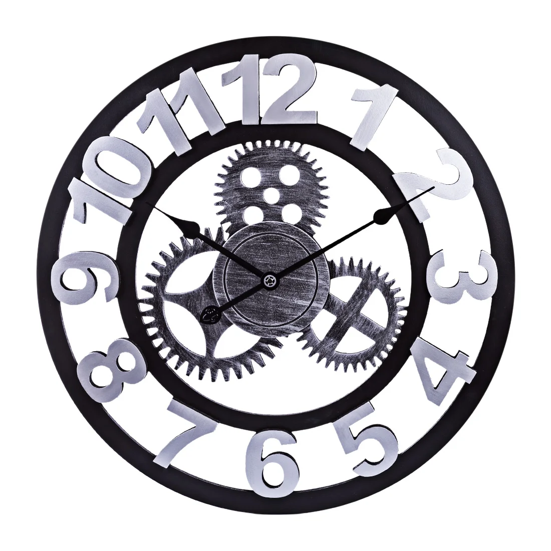 

Hot Sale 60cm Retro Gearwheel Figure Clock Silent Wall Clock For Home Living Room Decoration Wall Clock Modern Design - Silver