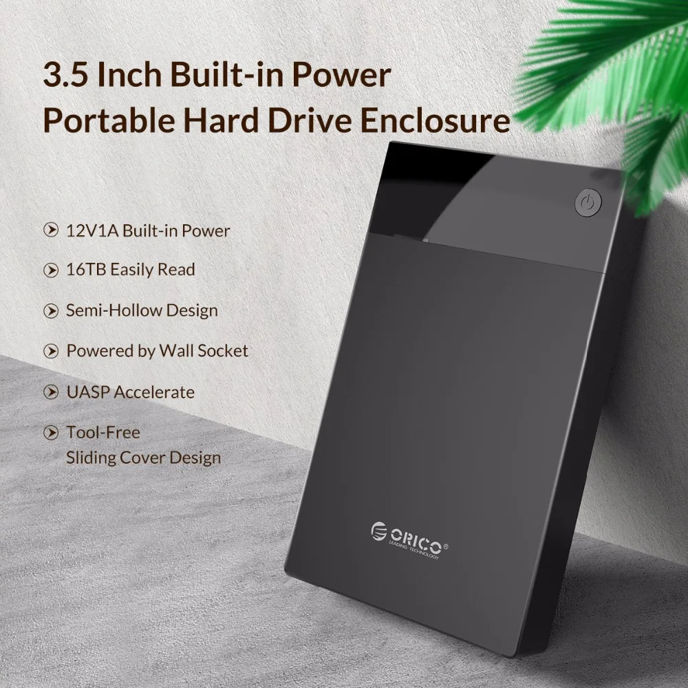 ORICO 3.5 Bulit-in Power HDD Case 12V Portable SATA to USB3.0 Hard Drive Enclosure Support 16TB 3.5'' HDD SSD UASP For PC TV PS4