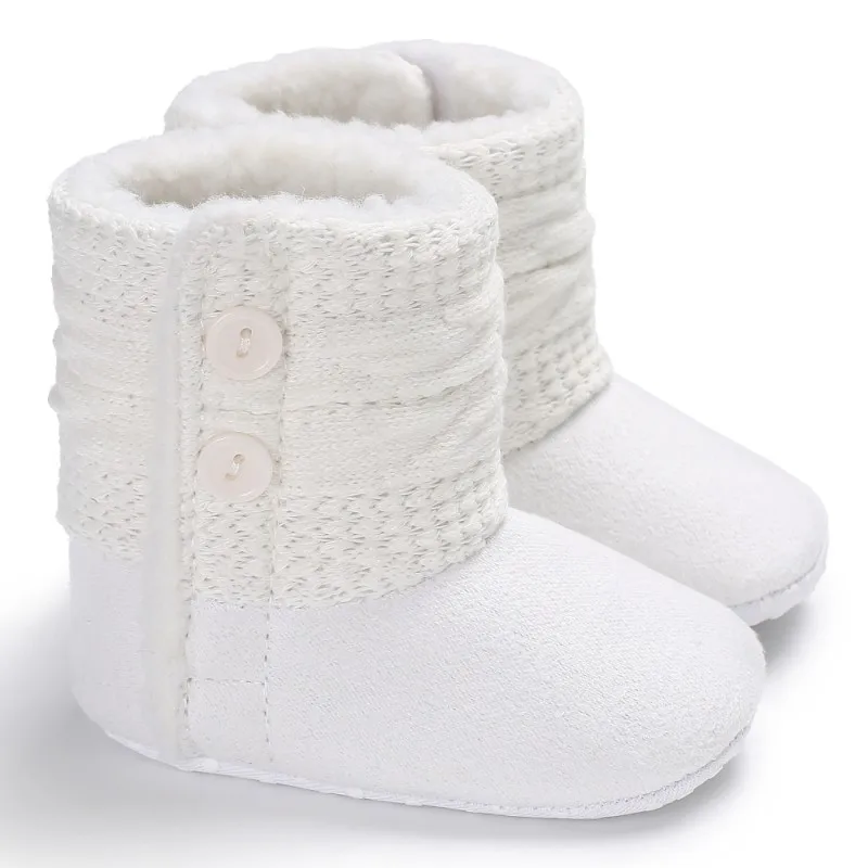 Зимние сапоги для новорожденных; теплые мягкие вязаные плюшевые зимние сапоги на пуговицах для маленьких мальчиков и девочек; однотонная детская обувь с узором