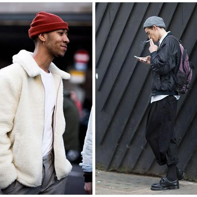 

Men Knitted Hat Beanie Skullcap Cap Cuff Beanie Hat Collapsed Retro Navy Style Sailor