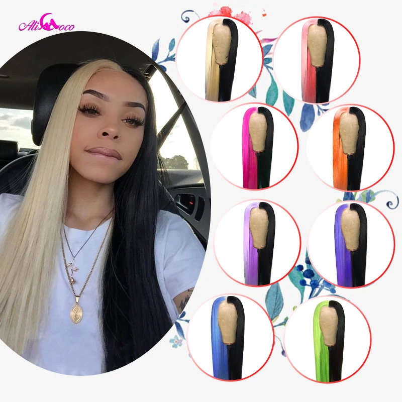 Ali Coco 150 Half Zwart Half Roze Pruiken Braziliaanse Remy Rechte Green Lace Front Pruik Roze Rood Bule Paars Ombre Pruiken Voor Vrouwen Human Hair Lace Wigs Aliexpress
