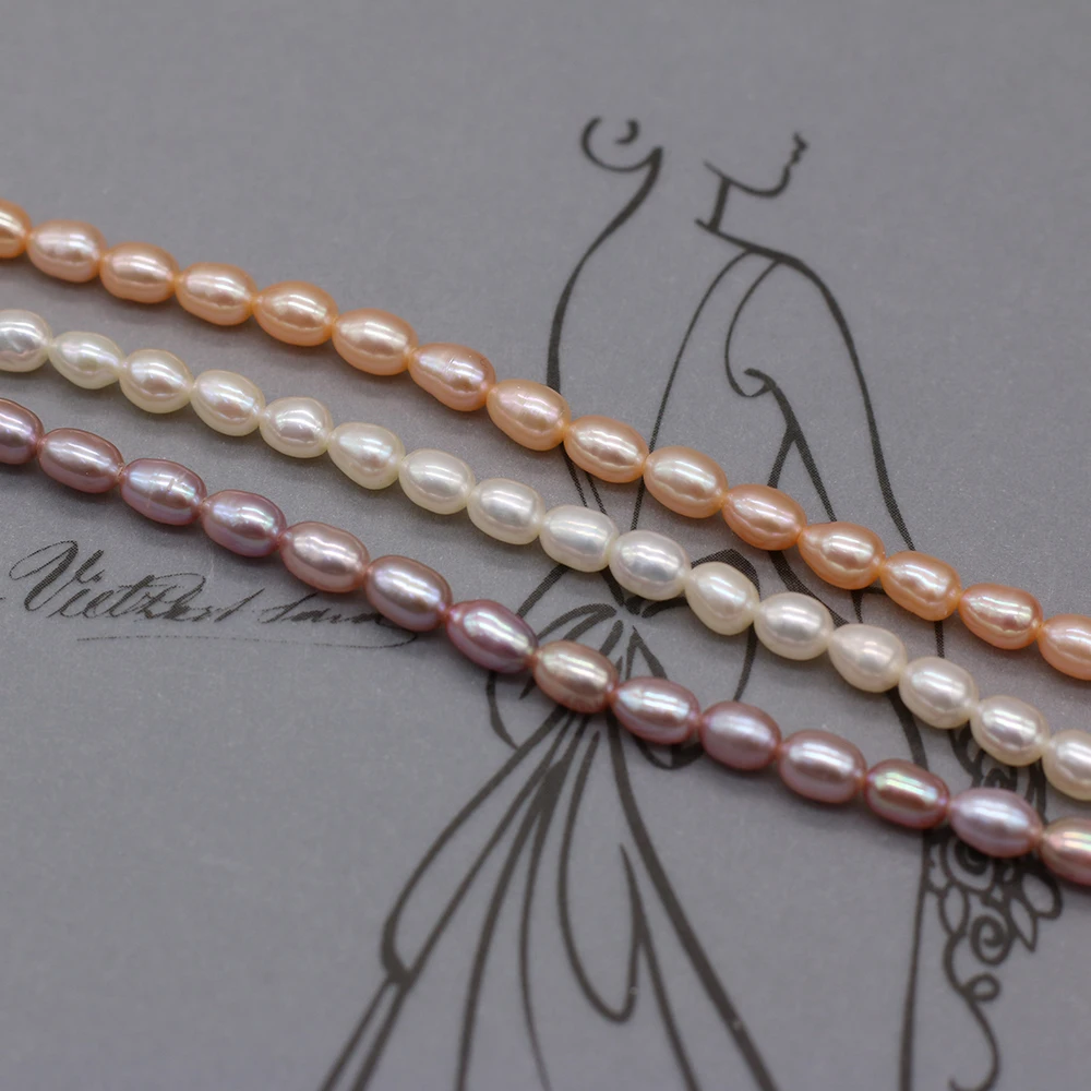 Natural Freshwater Pearl Rice Beads Punch Loose Pearls Bead For DIY Charm Bracelet Necklace Jewelry Accessories Making 3.5-4mm
