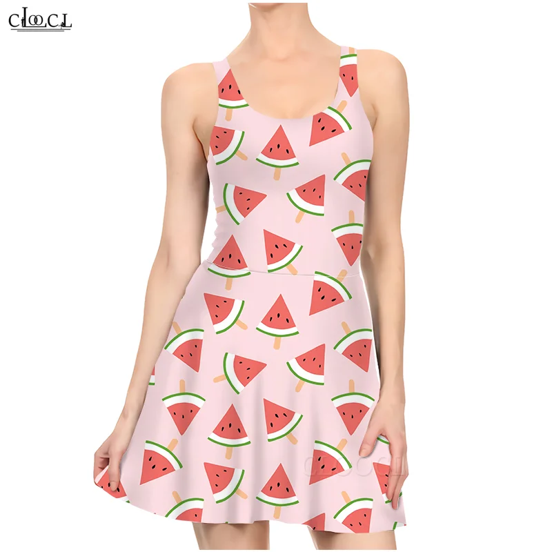 

CLOOCL Newest Fruit Cartoon Watermelon 3D Print Summer Dresses Casual for Women Dress Sleeveless Party Sexy Slim Beach Dress