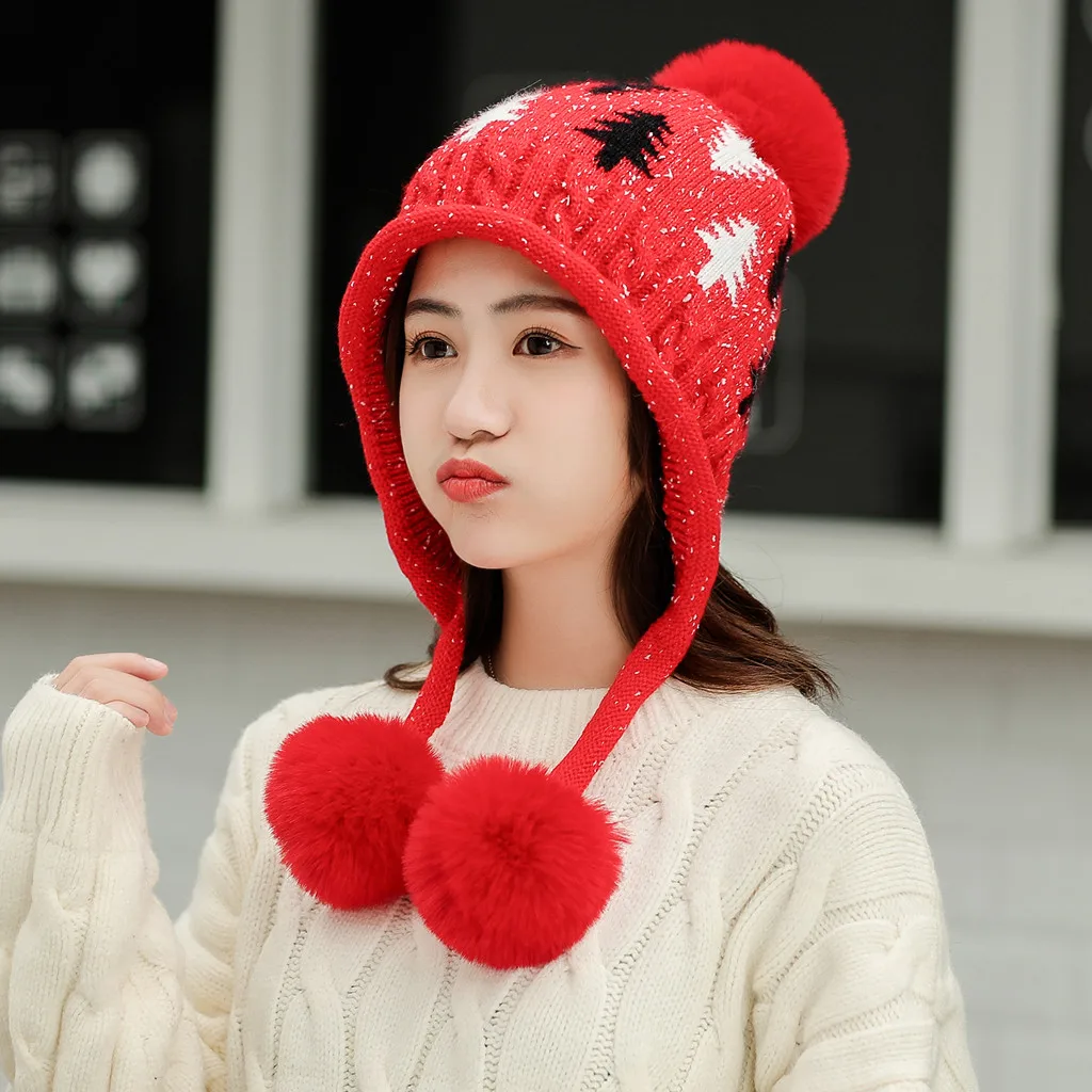 Gorros Mujer invierno женская зимняя теплая Кепка с листьями 3 шара, мешковатая вязанная шапочка, Лыжная зимняя шапка czapka zimowa damski