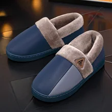 Теплые хлопковые тапочки из толстого плюша мужские ботильоны из искусственной кожи на меху без шнуровки для влюбленных домашняя обувь мужская обувь, большие размеры 36-44