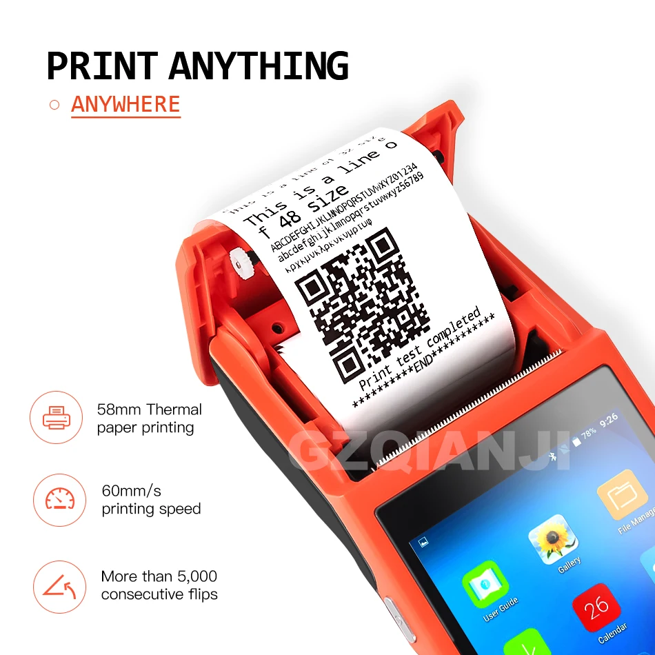 Android Wi-Fi POS PDA терминал 1D сканер штрих-кода считыватель принтер 58 мм термочек Bluetooth прочный Ручной терминал системы