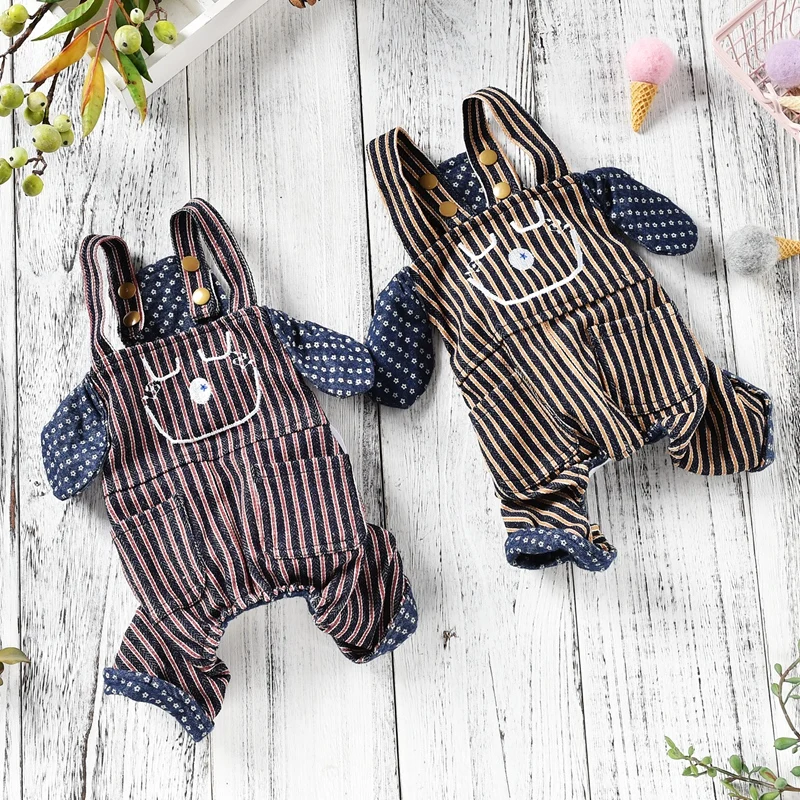 

Stripe Flower Doggy Winter Overall For Dog Jumpsuit Luxury Fashion Pet Costume Yorkie Terrier Small Medium Breeds Designer Goods