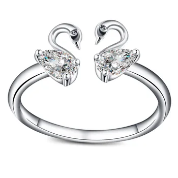 

Sweet Two Swan Zircon Ladies Open Ring Birthday Gift for Your Little Princess Daughter Animal Birthday Gift Wedding Band