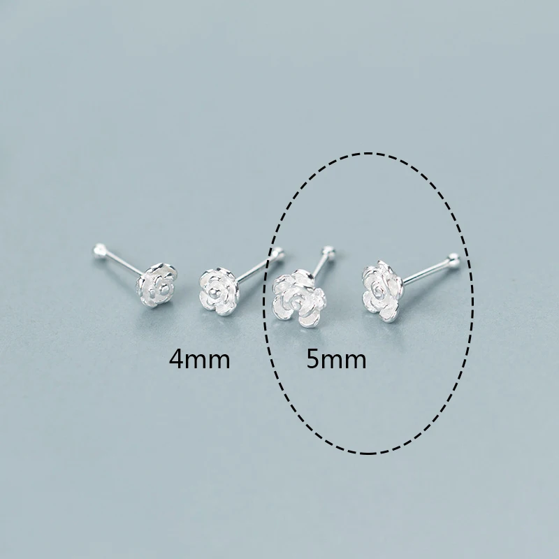 Trustdavis 925 однотонные ювелирные изделия из настоящего стерлингового серебра Роза серьги-гвоздики в форме цветка для носа для ногтей для Для женщин девушки дети подарок DA114 - Окраска металла: 1 Pair 5mm