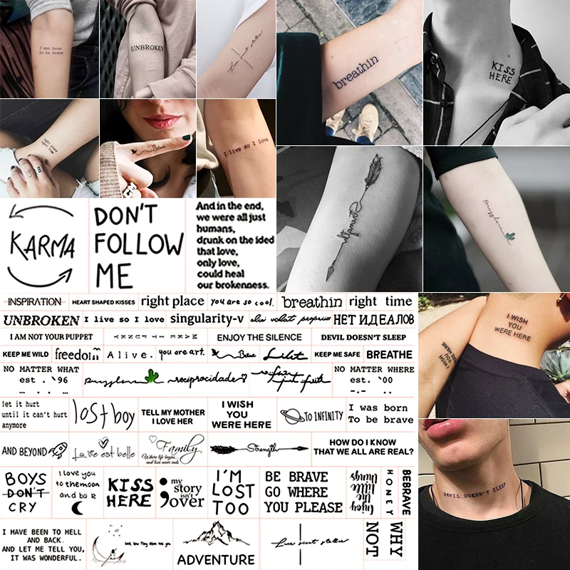 2021 Hot New Cheap 56pcs Waterproof Temporary Tattoo Sticker Black English Letters Tatoo Fake Tatto Neck Wrist For Women Men