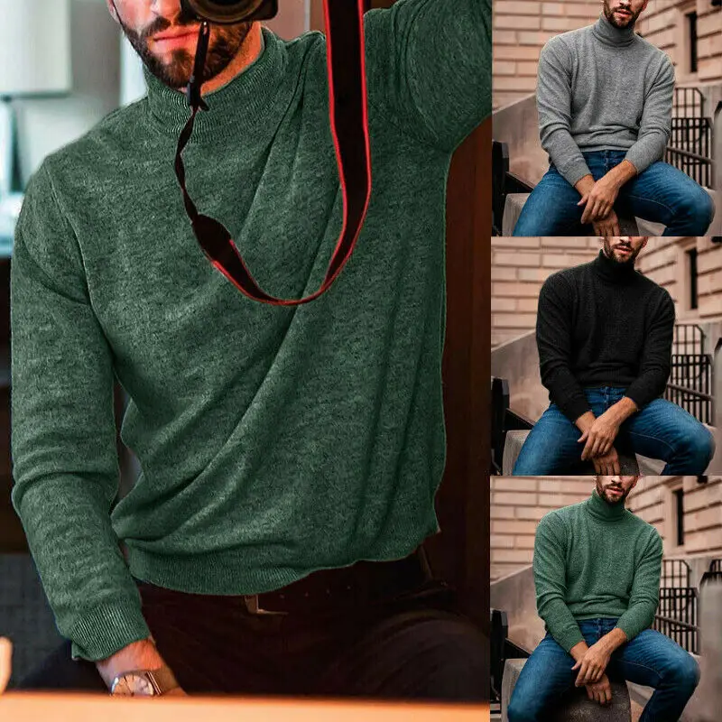 

Autumn Winter Men's Warm Soft Cotton High Neck Pullover Jumper Sweater Tops Casual Basic Tops Fashion Clothes Plus Size XXXL