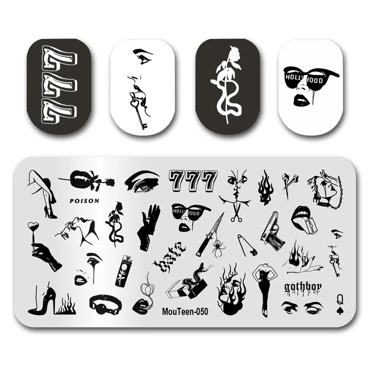 For Nail Stamp MouTeen055 Crack Snake Broken Bottle Eye Nail Stamping Plates Manicure Set For Nail Art Stamper 3
