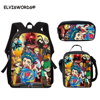 

ELVISWORDS Anime Beyblade Burst Evolution School Bags for Boys Girls 3pcs/Set 15 Inch Children Backpack Schoolbags Kids Mochilas