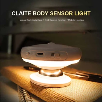 

360 Degree Rotating Rechargeable LED Night Light Security Wall Lamp Motion Sensor Light for Bedroom Stair Kitchen Lights Detacha