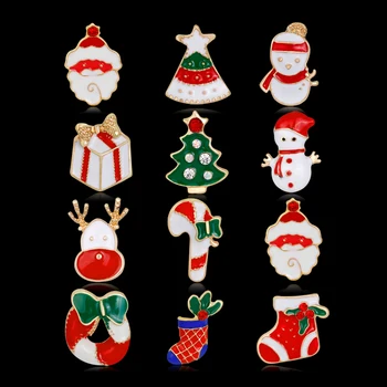 

Christmas Brooch Pins 12 Pcs Set Santa Claus Tree Cane Snowman Elk Socks Drops Needle Christmas Corsage Charm Brooch Jewelry