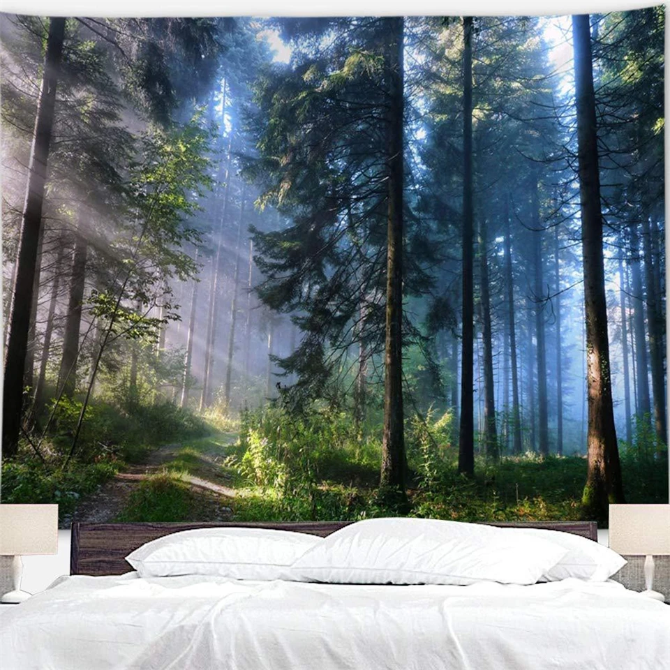 

Nature Wall Tapestry Tree Forest Starry Sky Psychedelic Carpet Wall Cloth Tapestries Tenture Hippie Tree Mandala Tapiz Landscape