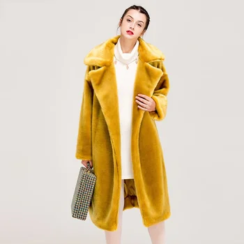 

Faux Fur coat Women Winter Coat Thick Warm Faux Rex Rabbit Fur jacket loose soft Outerwear Female High quality elegant long coat