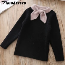 Thunderers/Детский свитер для девочек и мальчиков, осенне-зимние детские вязаные блузки, рубашка модная одежда с бантом для малышей от 18 месяцев до 5 лет