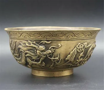 

Copper statue Exquisite Chinese Old Brass Hand-Carved Zodiac Animal Dragons Bowl Craft Statue