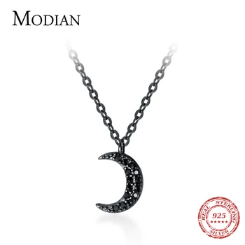 

MODIAN Adjustable Short Chain for Women Fashion 925 Sterling Silver Minimalism Black Zircon Moon Pendant Necklace Fine Jewelry