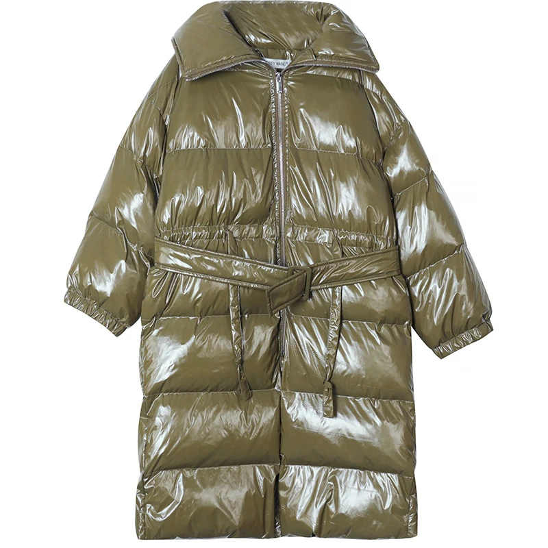 YNZZU модный толстый пуховик для женщин белый утиный пух пальто для женщин Повседневная Длинная женская куртка зимняя одежда с поясом A1361