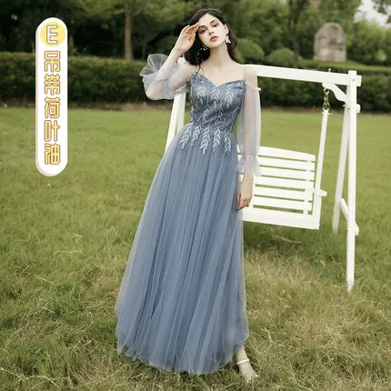 E Long JYX-88108# платье подружки невесты длинное серое, синее, красное, винно-коричневое платье для свадебной вечеринки, выпускного вечера рождественское бальное платье дешевая для девочек - Цвет: E Long