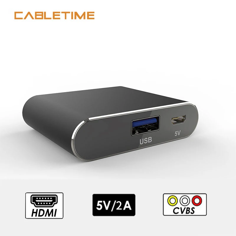 

CABLETIME HDMI Adapter to AV USB HD 1080P Video Converter Data Fast tramsimission for Macbook Air Huawei Mate30 Laptop TV N325