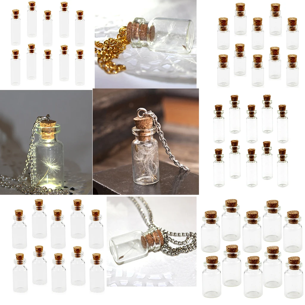 10Pcs Clear Glass Vials Empty Wishing Bottles Charms Necklace Pendant DIY Crafts