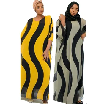 

Plus Size African Dresses for Women Chiffon Robe Gown Africaine Africa Clothing Dashiki Fashion Striped Print Long Maxi Dress