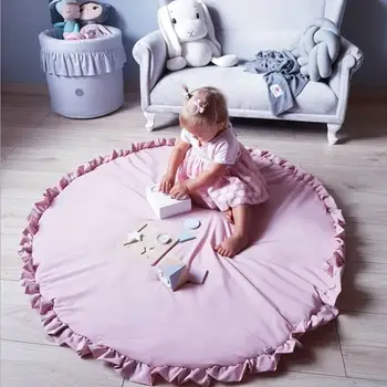 

Round Rug Solid Color Lotus Leaf Edge Children's Crawling Mat Easy To Carry Home Decorative Rug Nordic Style Baby Play Mat ковер