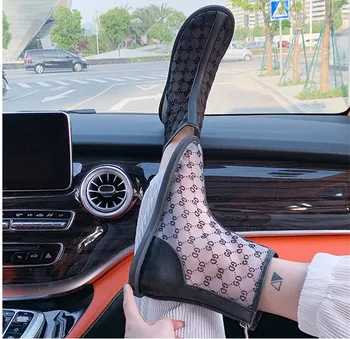 

Net Letter Printed Leather Sandals Martin Boots Motorcycle Boots Flat Shoes Net Celebrity Popular Women's Shoes Trend