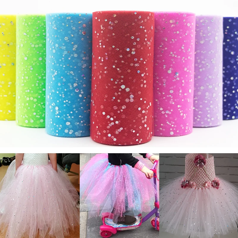 Rollo de tul de lentejuelas brillante, 25 yardas, 15cm, tutú, decoración de tela para boda, Organza, láser, manualidades, suministros para fiesta de cumpleaños, blanco