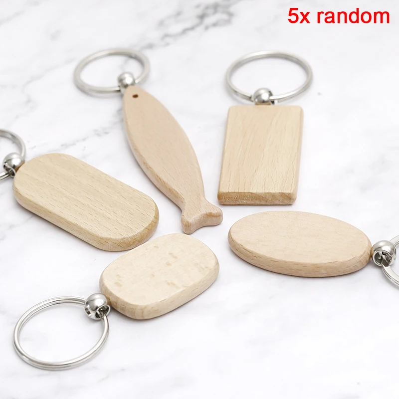 QrhYK Blank Wooden Key Chain Round Rectangle Keyring DIY Promotion Blank Tag Hanging Pendant Wood Keychains 5/10pcs