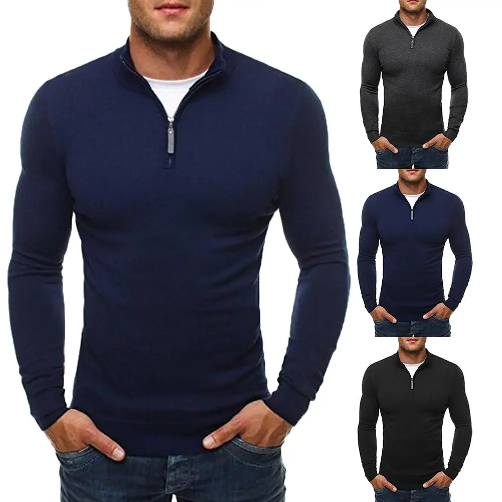 Chic Men Solid Color Stand Collar Long Sleeve Zipper Knitted Sweater Top Blouse streetwear vintage sweater men solid color loose cardigan sweater men long sleeve single breasted turn down collar knitted coat